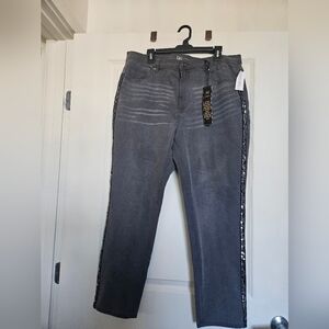 Diane Gilman Gray Jeans with Embellished Side Stripe